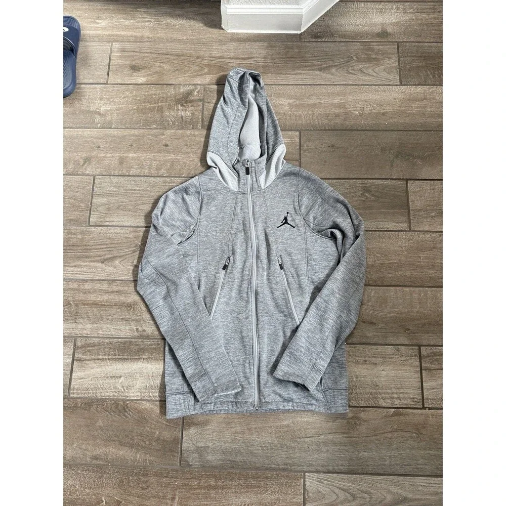 Air Jordan therma-fit Full Zip Mens Medium Gray Hoodie Fleece Lined Athletic